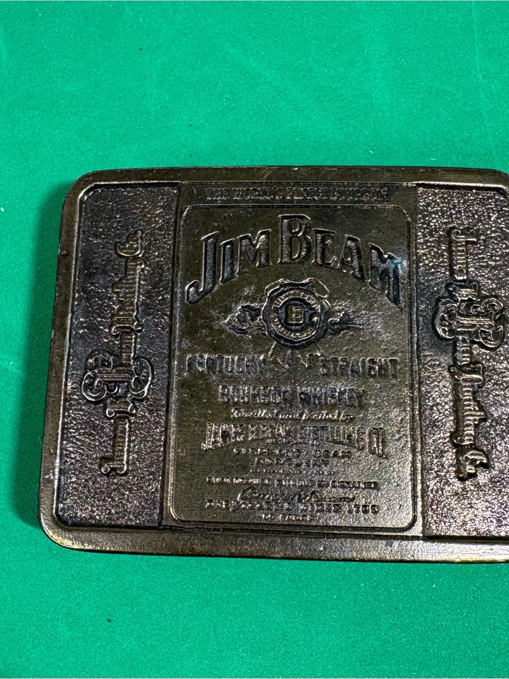 Jim Beam Black Leather Belt Buckle - Embossed Logo